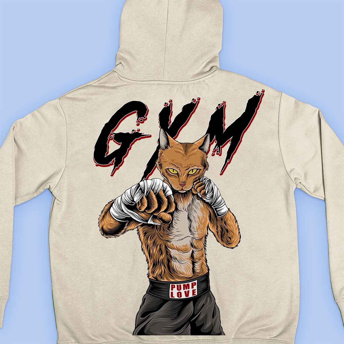 Gym Cat - Impressão traseira unissex com capuz premium