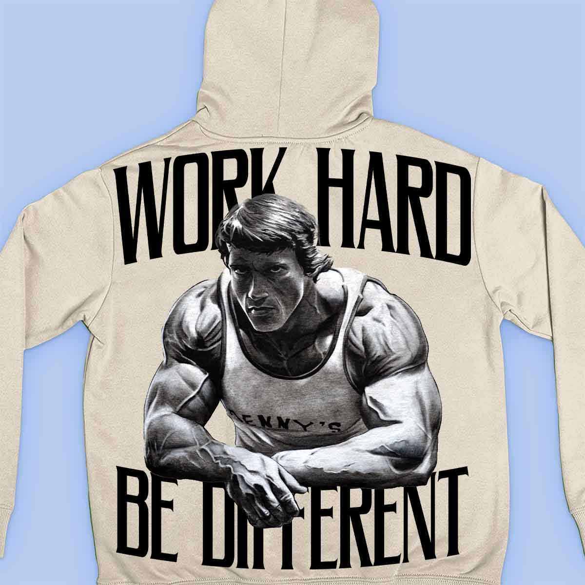 Work Hard - Sudadera con capucha premium unisex con estampado en la espalda