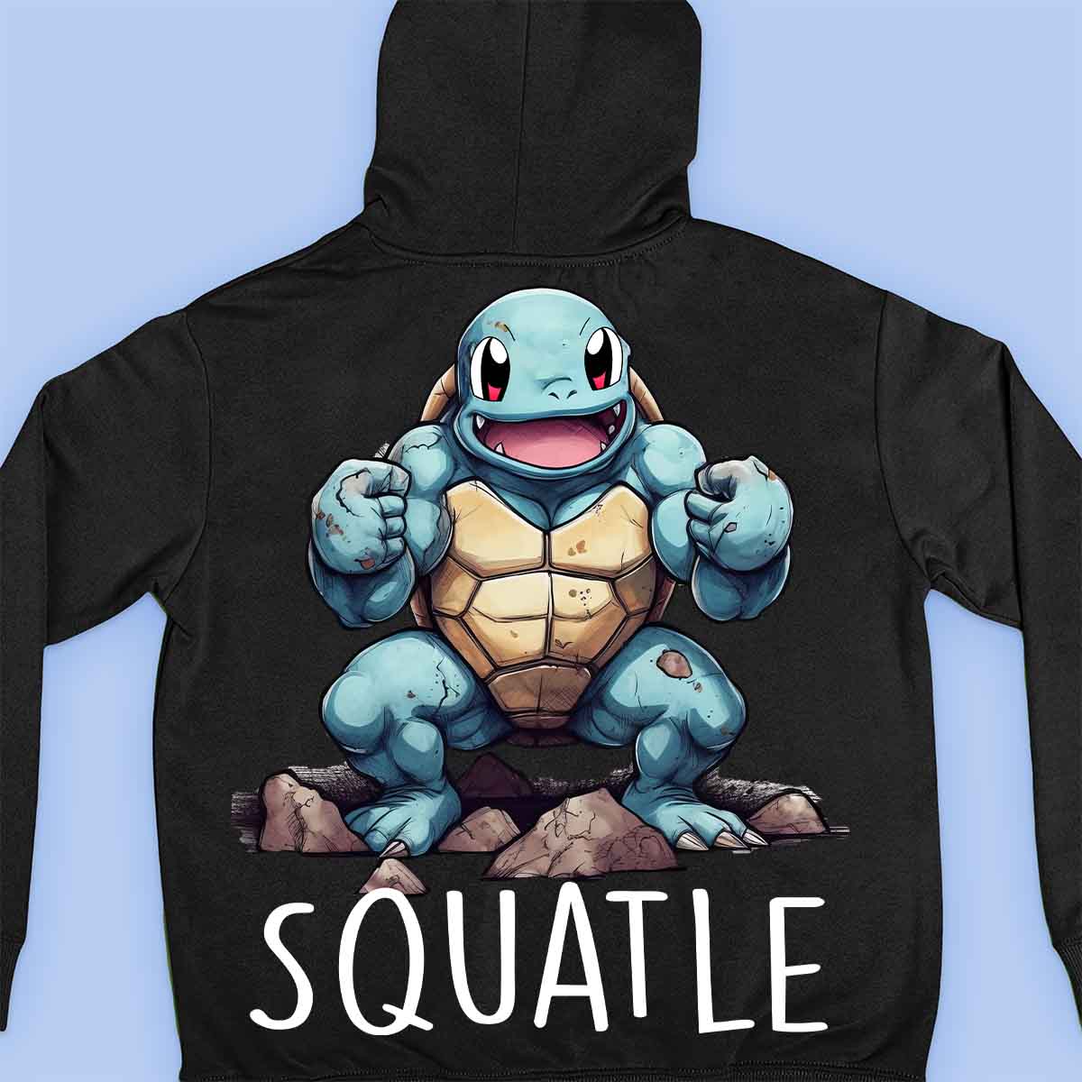 Squatle - Sudadera con capucha premium unisex con estampado en la espalda