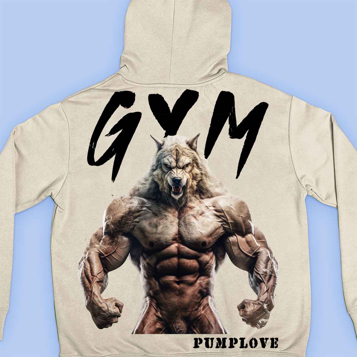 Gym Wolf - Sudadera con capucha premium unisex con estampado en la espalda