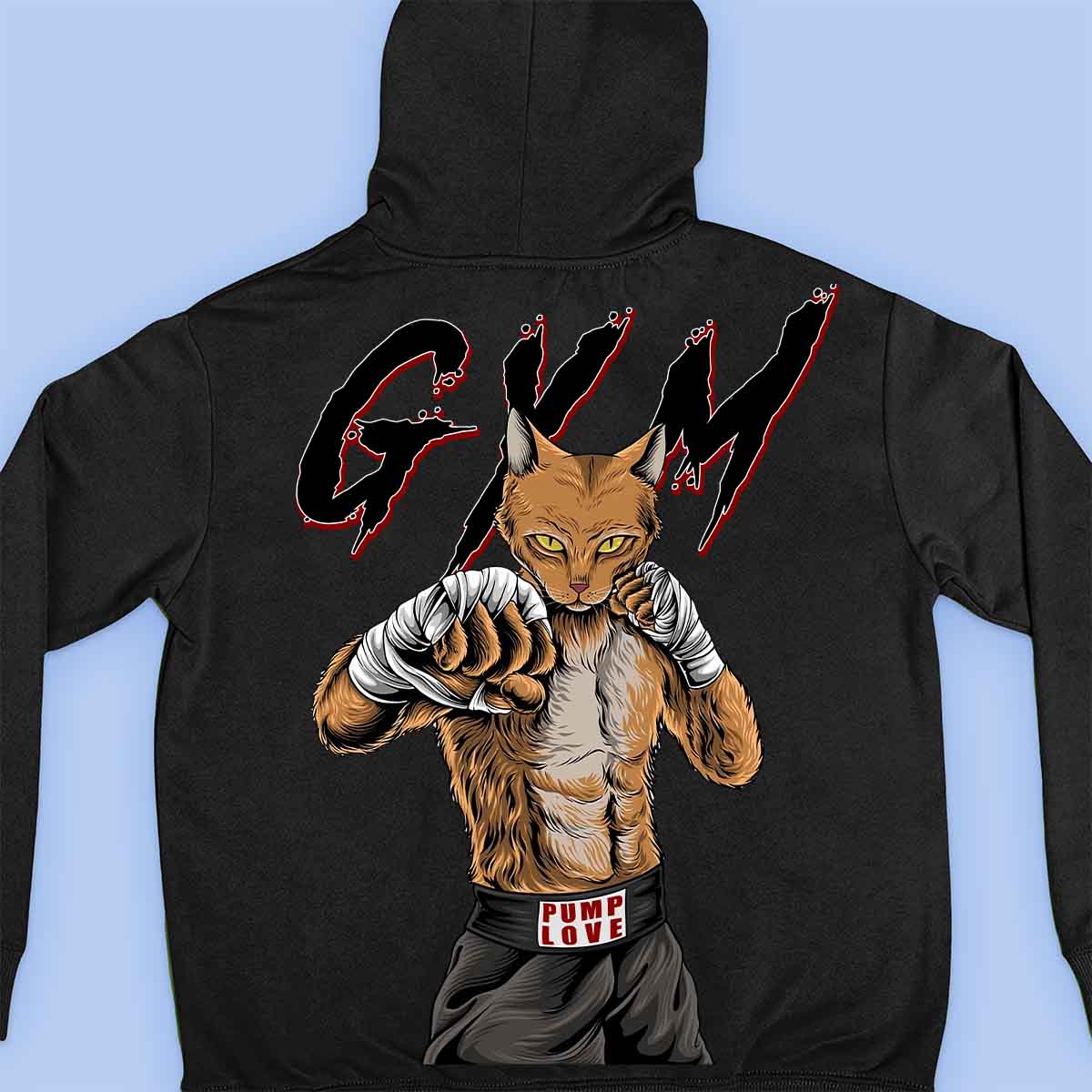 Gym Cat - Sudadera con capucha premium unisex con estampado en la espalda