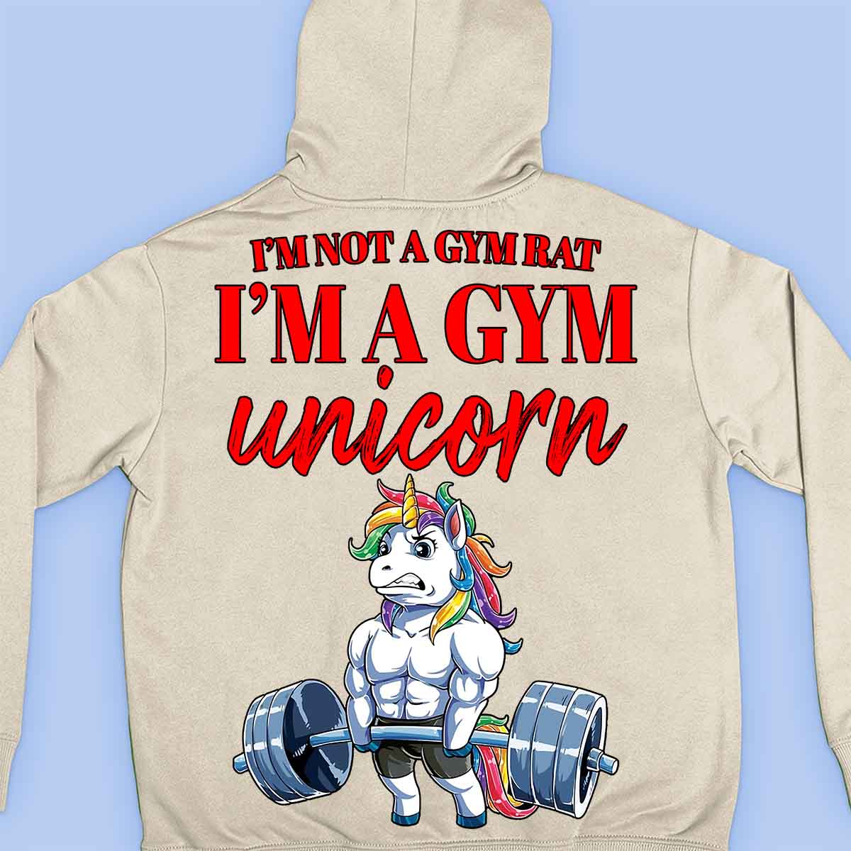 Gym Unicorn - Impressão traseira unissex com capuz Premium