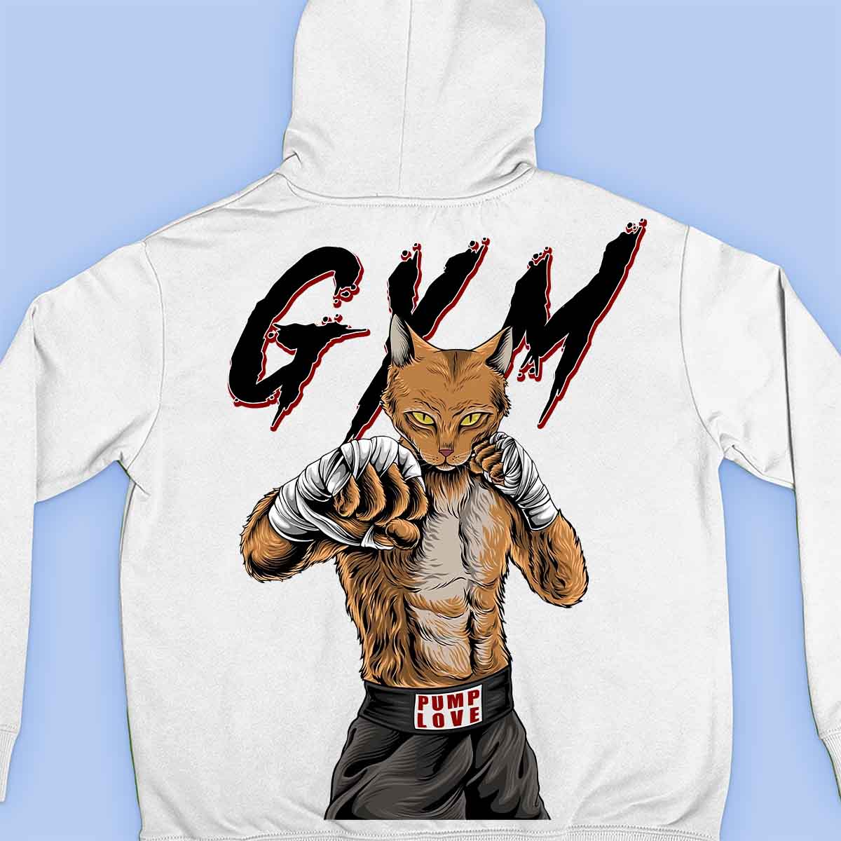 Gym Cat - Sudadera con capucha premium unisex con estampado en la espalda