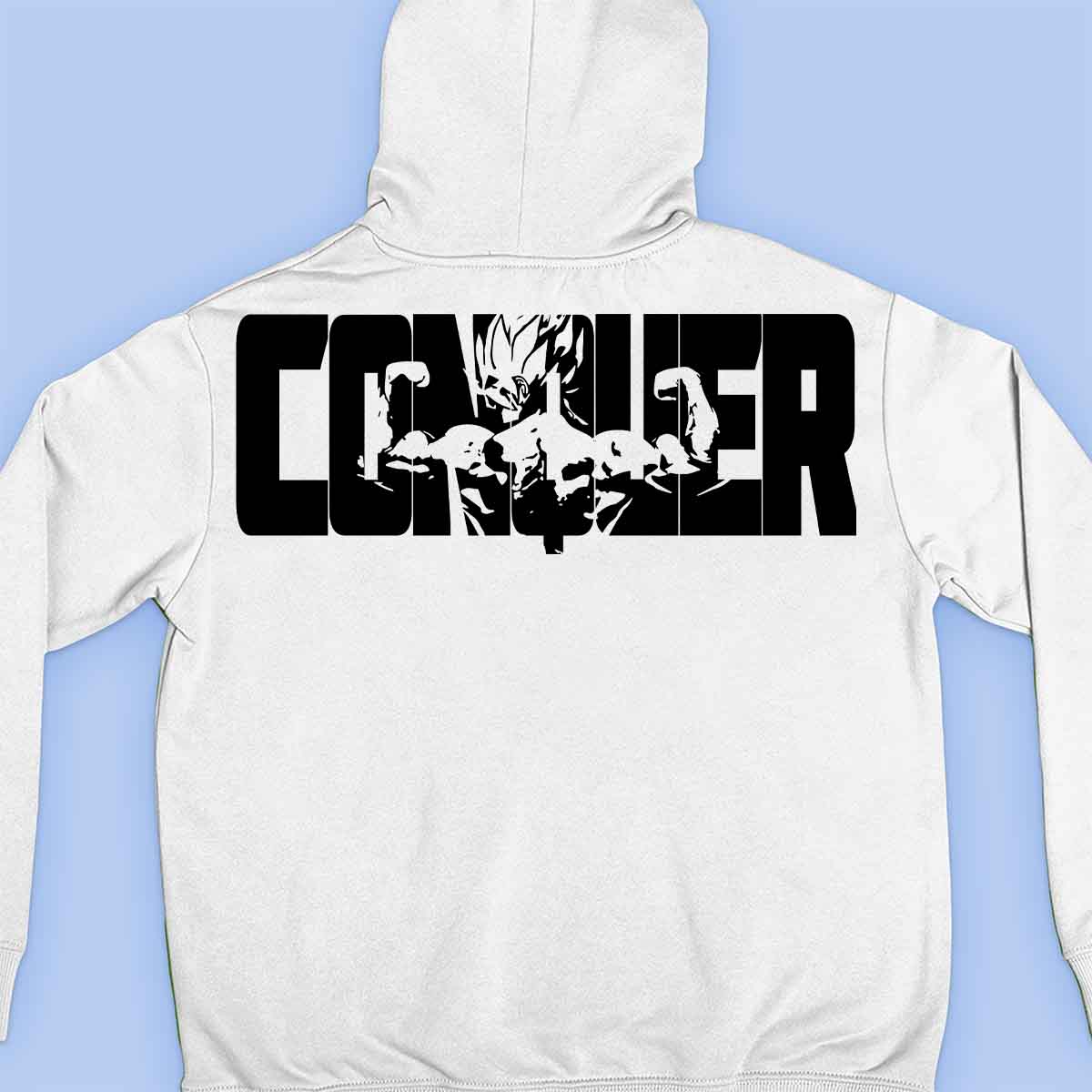 Conquer - Sudadera con capucha premium unisex con estampado en la espalda