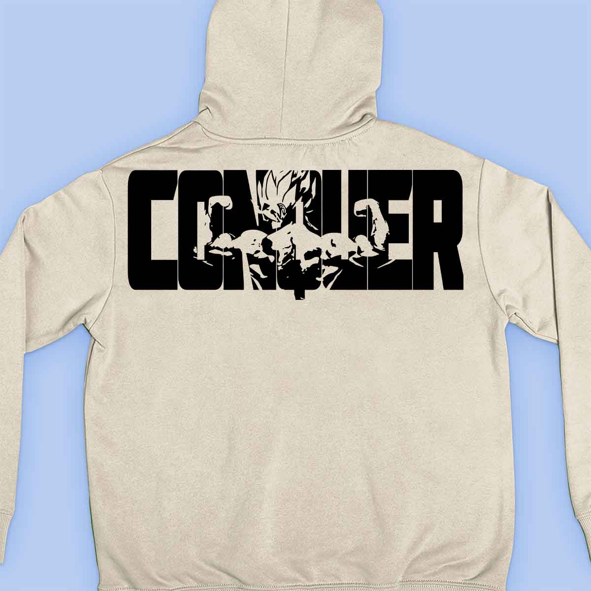 Conquer - Sudadera con capucha premium unisex con estampado en la espalda