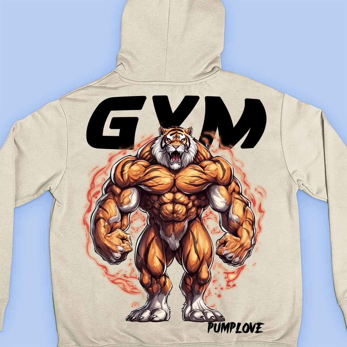 Gym Tiger - Sudadera con capucha premium unisex con estampado en la espalda