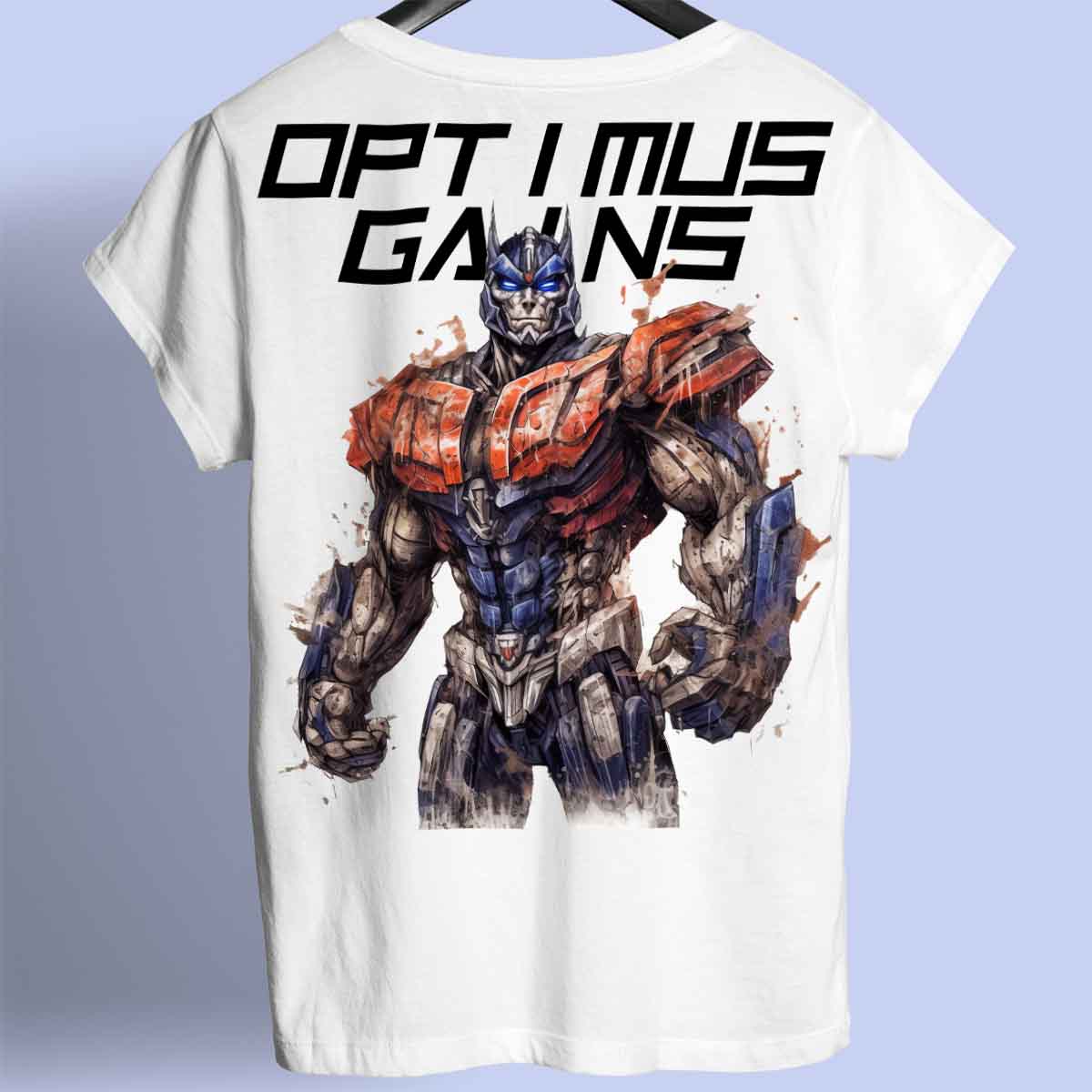 Optimus Gains - T-shirt premium unisex con stampa sul retro