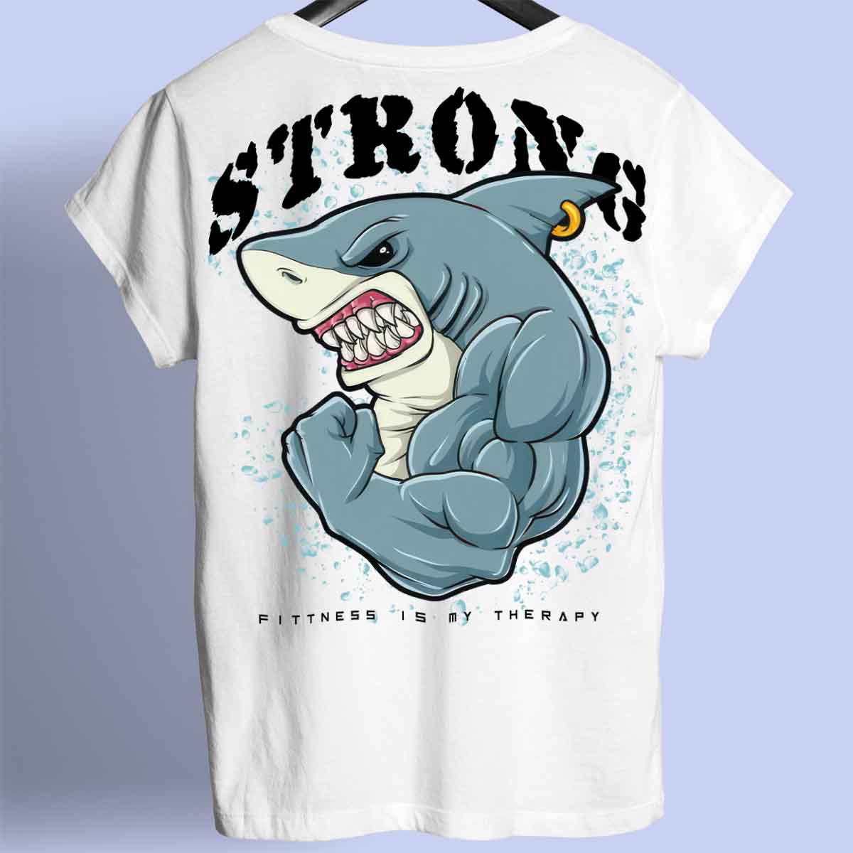 Strong Shark - Camiseta premium unisex con estampado en la espalda