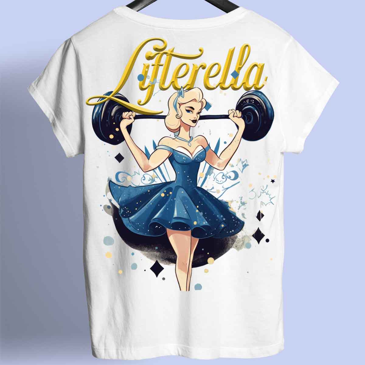 Lifterella - Maglietta premium unisex con stampa sul retro