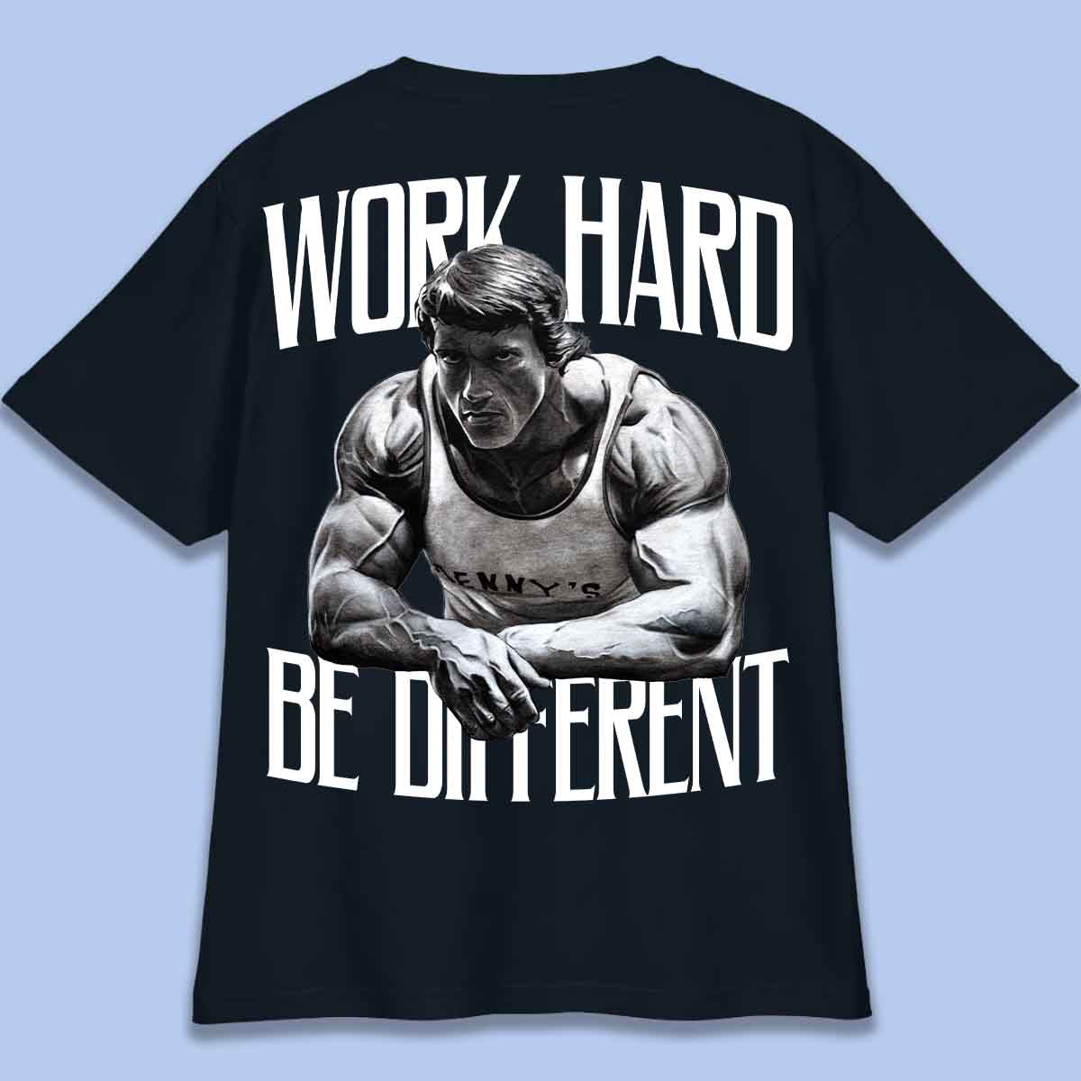 Work Hard - Camiseta unissex de tamanho grande com impressão posterior