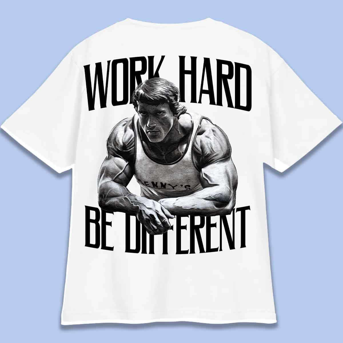 Work Hard - Camiseta unissex de tamanho grande com impressão posterior