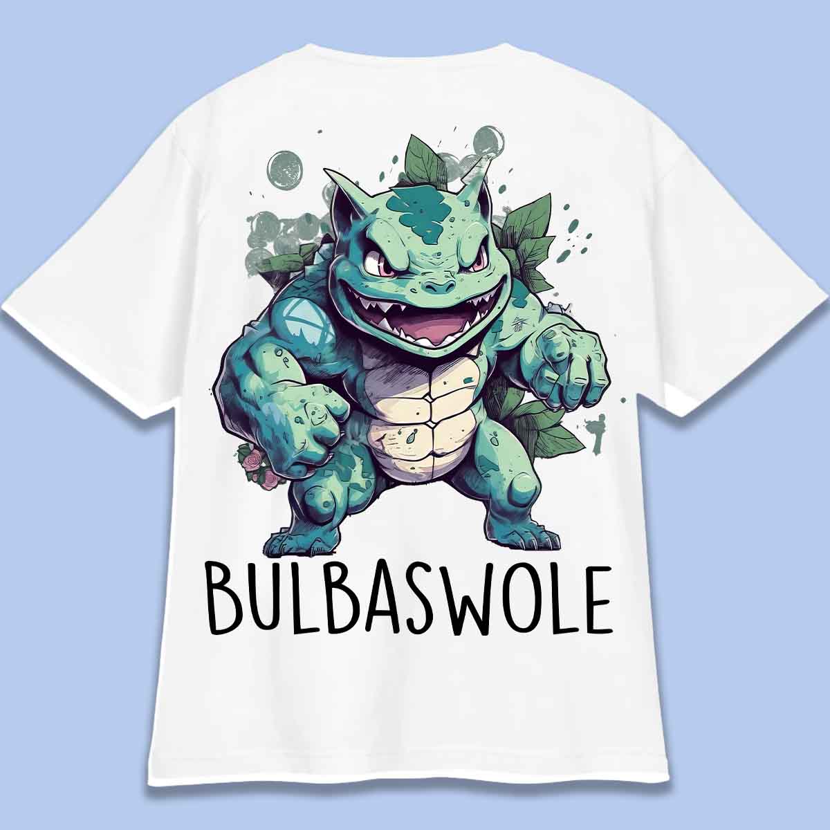 Bulbaswole - Camiseta Oversize Unissex com Estampa Traseira