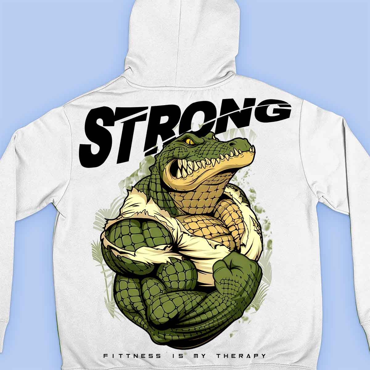 Strong Alligator - Felpa con cappuccio premium unisex con stampa sul retro