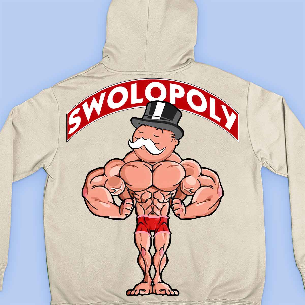 Swolopoly - Sudadera con capucha premium unisex con estampado en la espalda